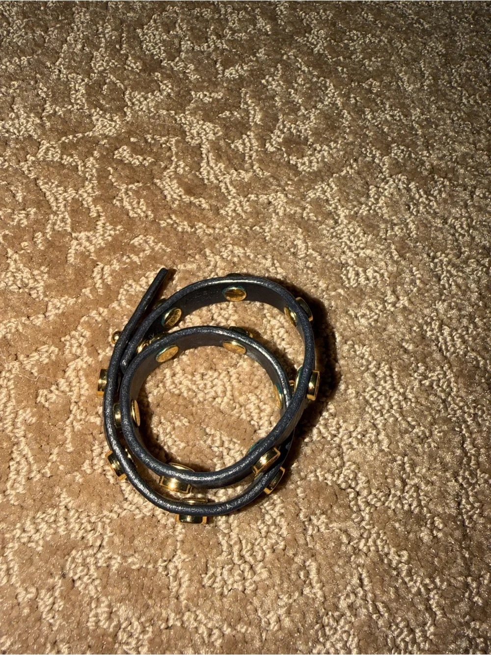 Tory Burch Black Double-Wrap Leather Bracelet with Gold Logo Studs